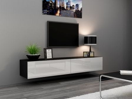 eoshop TV stolík Vigo 180 cm, čierna / biela lesk